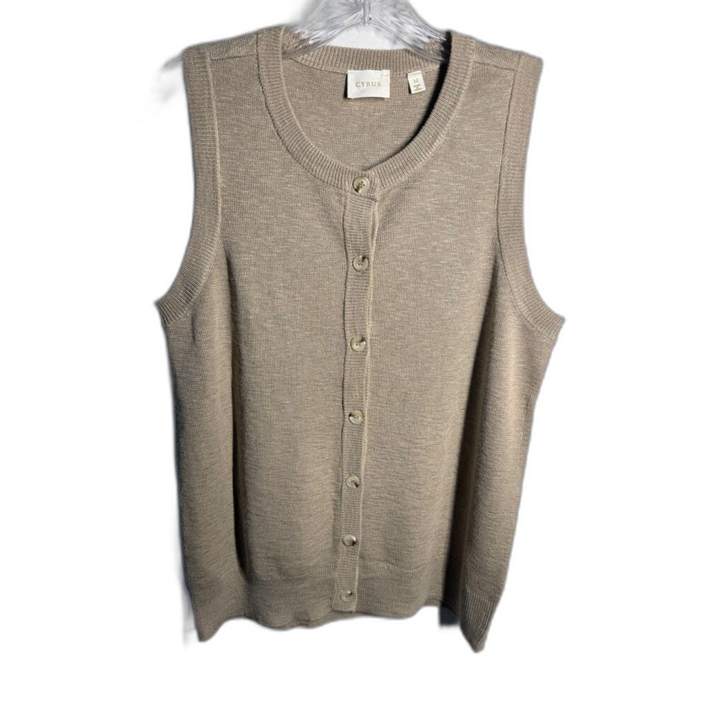Taupe Button Front Sweater Vest Women M Knit Sleeveless Quiet Luxury